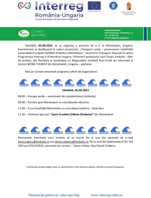 Sâmbătă, 05.08.2023, se va organiza o excursie de o zi la Mórahalom, Ungaria.