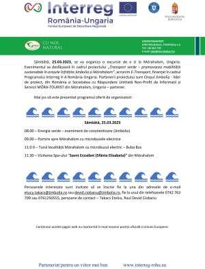 Sâmbătă, 25.03.2023, se va organiza o excursie de o zi la Mórahalom, Ungaria.