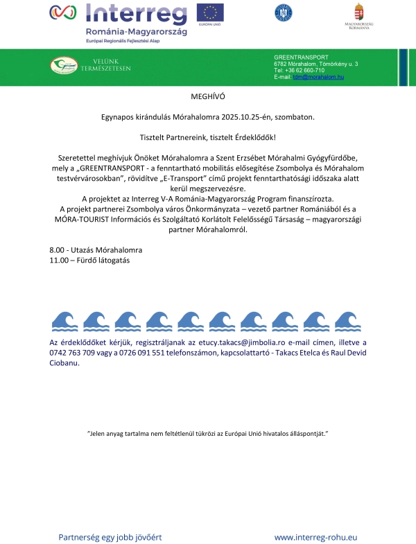 Egynapos kirándulás Mórahalomra 2025.10.25-én, szombaton.