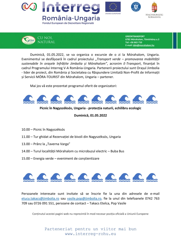 Duminică, 01.05.2022, se va organiza o excursie de o zi la Mórahalom, Ungaria.