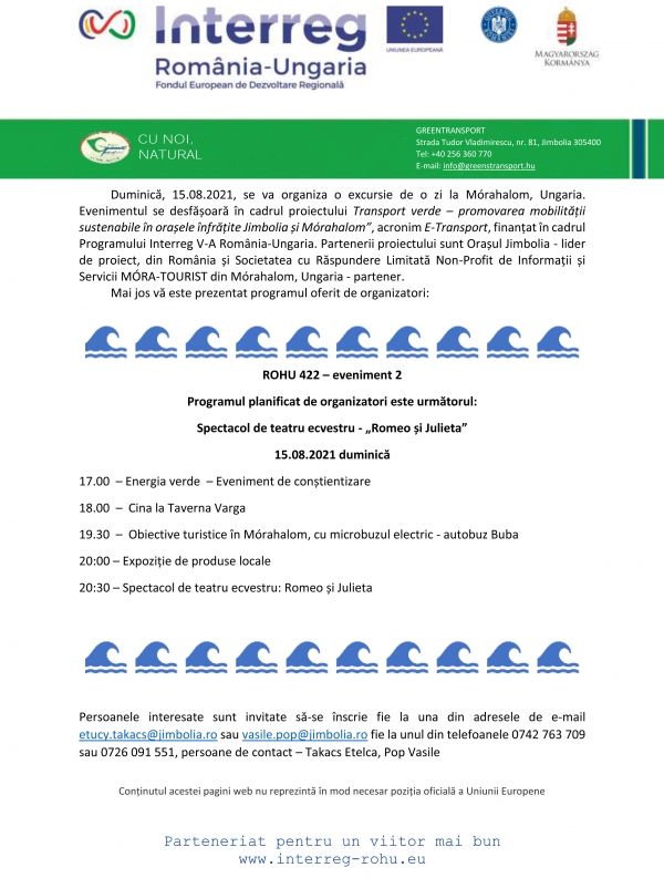 Duminică, 15.08.2021, se va organiza o excursie de o zi la Mórahalom, Ungaria.